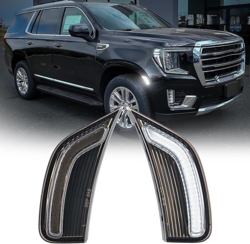Mynoway LED Side Marker Light Compatible with 2021-2024 Yukon/XL/Denali Tahoe Suburban Escalade/ESV Waterproofled White 3D Light Bar Driver Passenger Sidemarkers Lamp Front Turn Singal Lights - Image 1